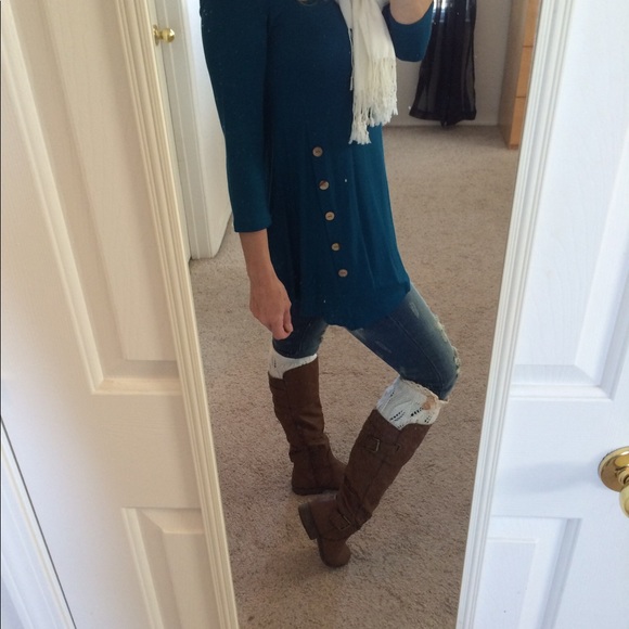 Asymmetric Side Button Tunic TEAL - Picture 6 of 7